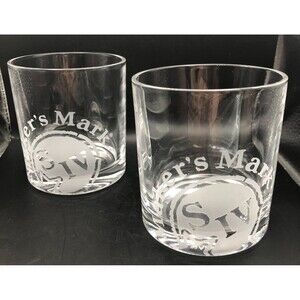 Makers Mark Bourbon Rocks Glasses Set of 2 Etched Logo Whiskey KY